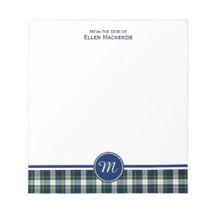 Clan Gordon Blue and White Dress Tartan Monogram Notepad