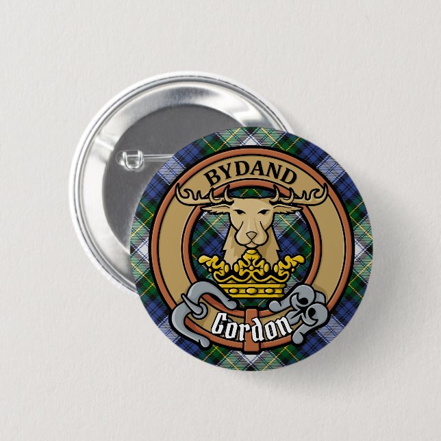 Clan Gordon Crest over Dress Tartan 6 Cm Round Badge (Front & Back)