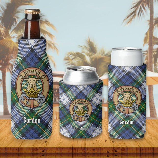 Clan Gordon Crest over Dress Tartan Bottle Cooler (Creator Uploaded)