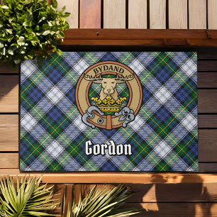Clan Gordon Crest over Dress Tartan Doormat