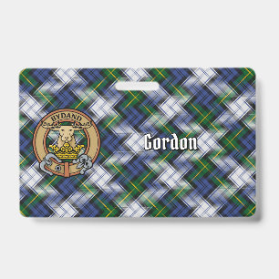 Clan Gordon Crest over Dress Tartan ID Badge