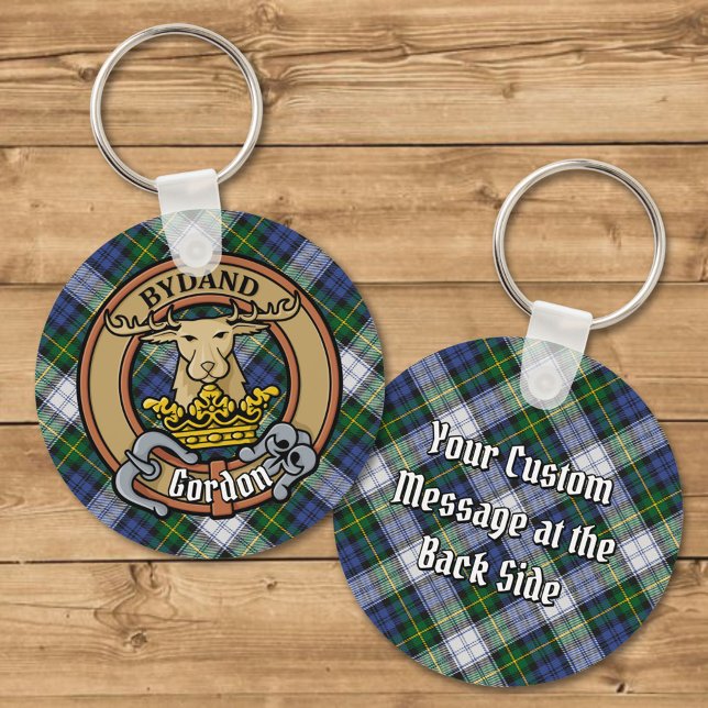 Clan Gordon Crest over Dress Tartan Key Ring (Creator Uploaded)