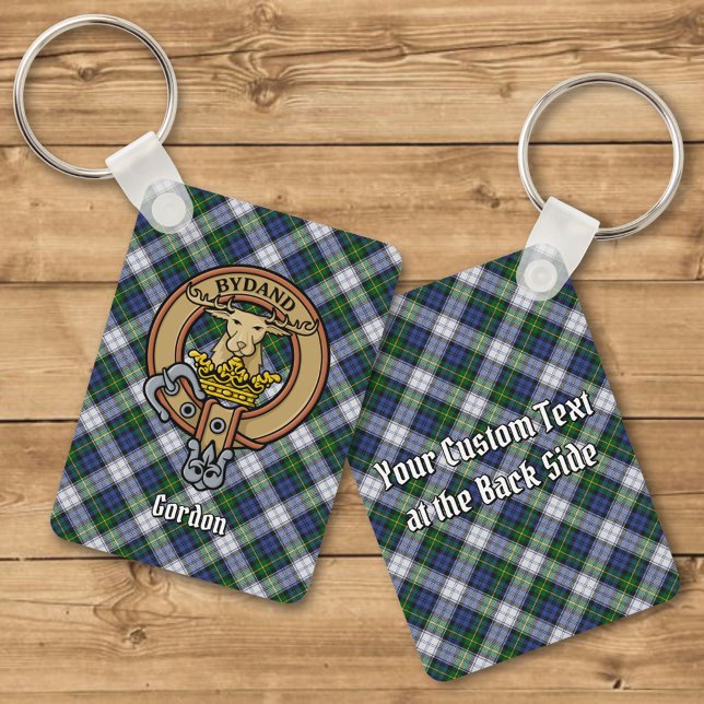 Clan Gordon Crest over Dress Tartan Keychain (Creator Uploaded)