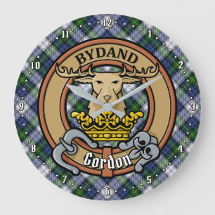 Clan Gordon Crest over Dress Tartan Large Clock