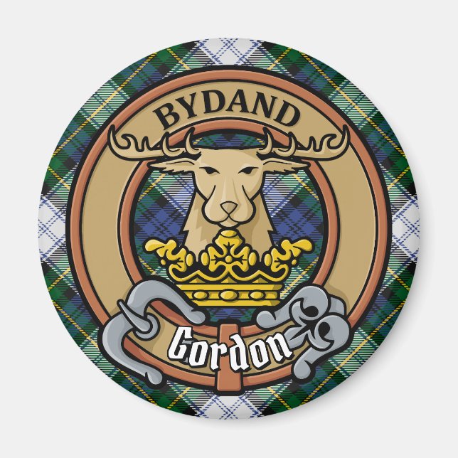Clan Gordon Crest over Dress Tartan Magnet (Front)