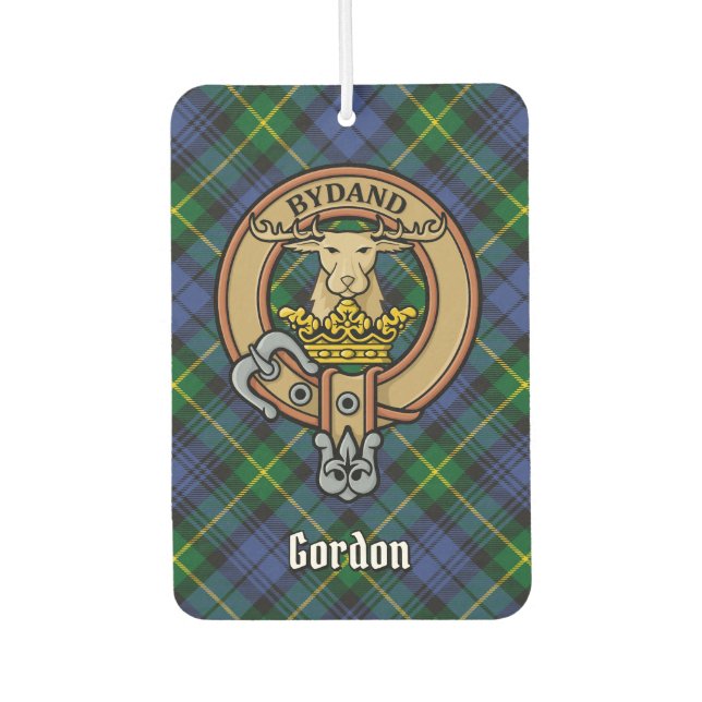 Clan Gordon Crest over Tartan Air Freshener (Front)