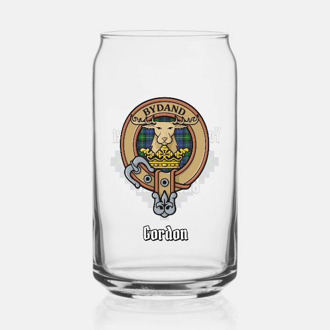 Clan Gordon Crest over Tartan Can Glass (Front)