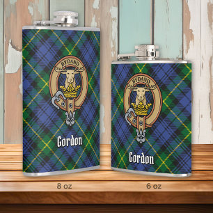 Clan Gordon Crest over Tartan Hip Flask