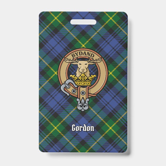 Clan Gordon Crest over Tartan ID Badge (Front)