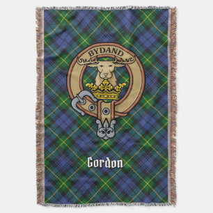 Clan Gordon Crest over Tartan Throw Blanket