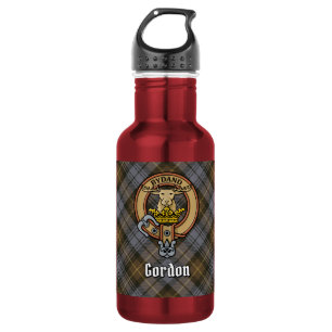 Clan Gordon Crest over Weathered Tartan 532 Ml Water Bottle