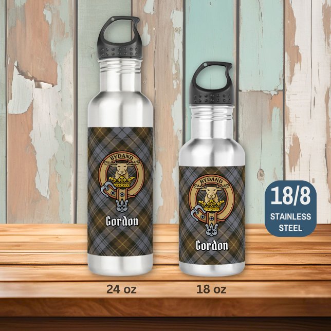 Clan Gordon Crest over Weathered Tartan 710 Ml Water Bottle (Creator Uploaded)