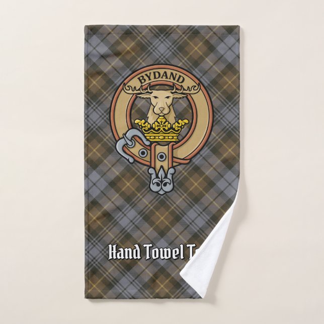 Clan Gordon Crest over Weathered Tartan Bath Towel Set (Hand Towel)