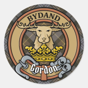 Clan Gordon Crest over Weathered Tartan Classic Round Sticker