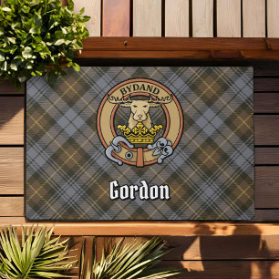 Clan Gordon Crest over Weathered Tartan Doormat