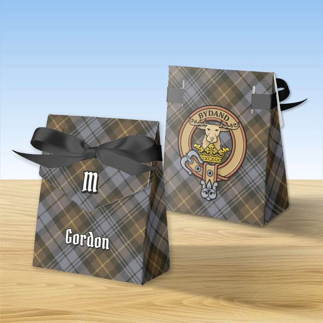 Clan Gordon Crest over Weathered Tartan Favour Box (Creator Uploaded)