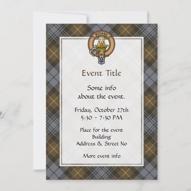 Clan Gordon Crest over Weathered Tartan Invitation (Front)