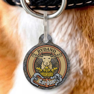 Clan Gordon Crest over Weathered Tartan Pet Tag