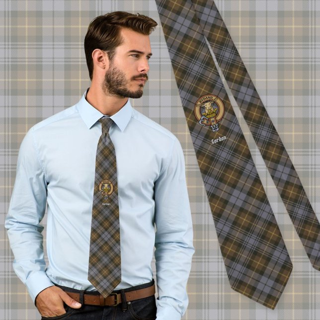Clan Gordon Crest over Weathered Tartan Tie (Creator Uploaded)