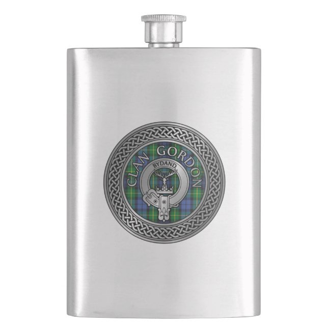 Clan Gordon Crest & Tartan Knot Flask (Front)