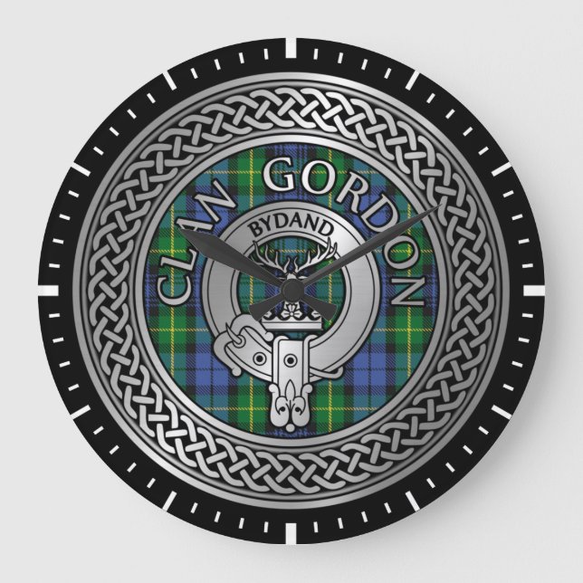 Clan Gordon Crest & Tartan Knot Large Clock (Front)