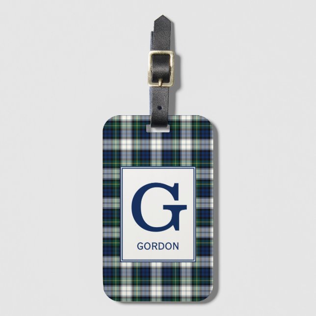 Clan Gordon Dress Tartan Monogrammed Luggage Tag (Front Vertical)