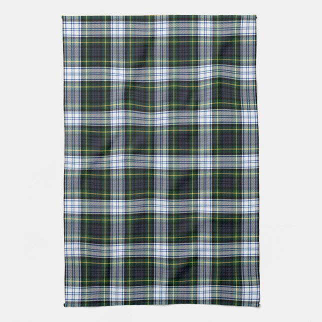 Clan Gordon Plaid Tartan Green White Check Tea Towel (Vertical)