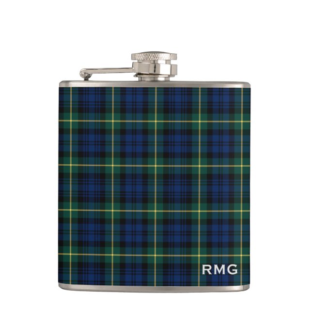 Clan Gordon Tartan Monogrammed Hip Flask (Front)