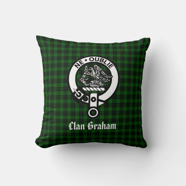 Clan Graham Crest Badge and Tartan Cushion (Front)