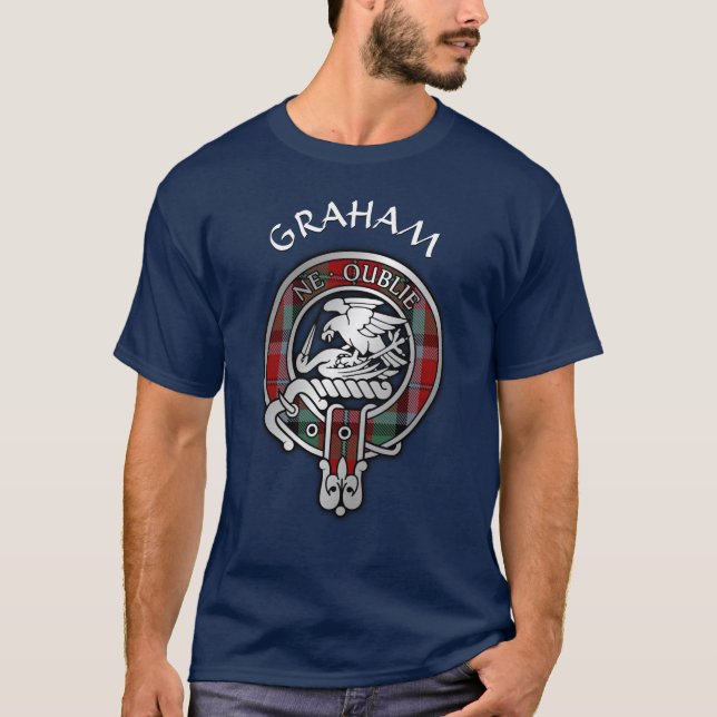 Clan Graham Crest & Red Tartan T-Shirt (Front)