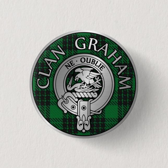 Clan Graham Crest & Tartan 3 Cm Round Badge (Front)