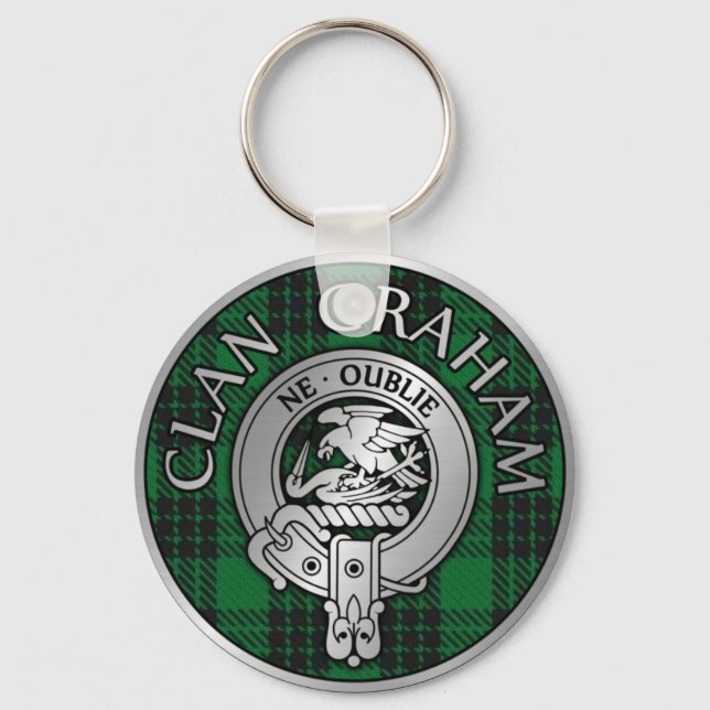 Clan Graham Crest & Tartan Knot Key Ring (Front)