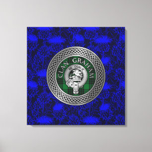 Clan Graham Crest & Tartan Knot on Thistle Canvas Print