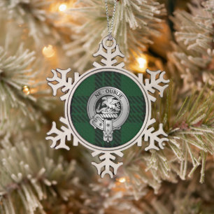 Clan Graham Crest & Tartan Snowflake Pewter Christmas Ornament