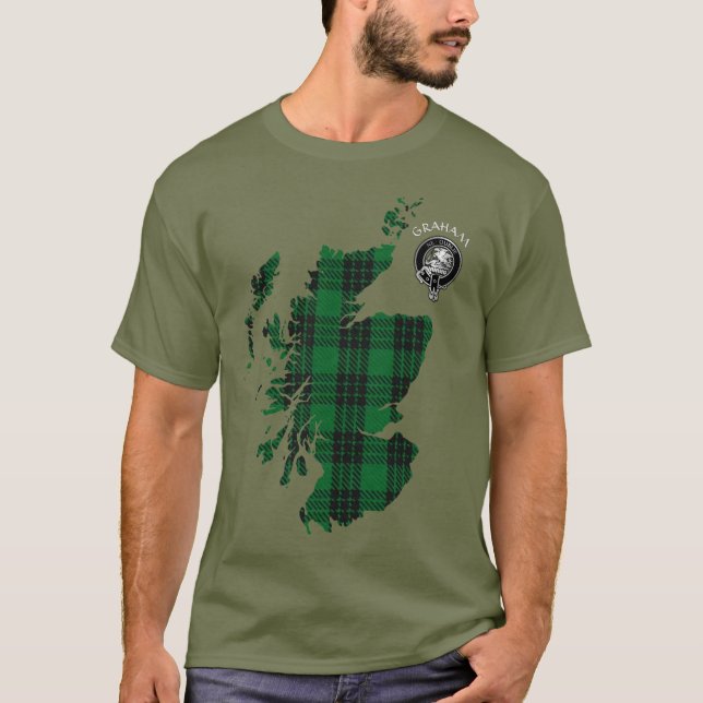 Clan Graham Tartan Map & Crest T-Shirt (Front)
