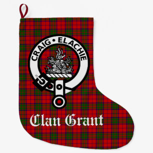 Clan Grant Crest Badge and Tartan Customisable  Large Christmas Stocking