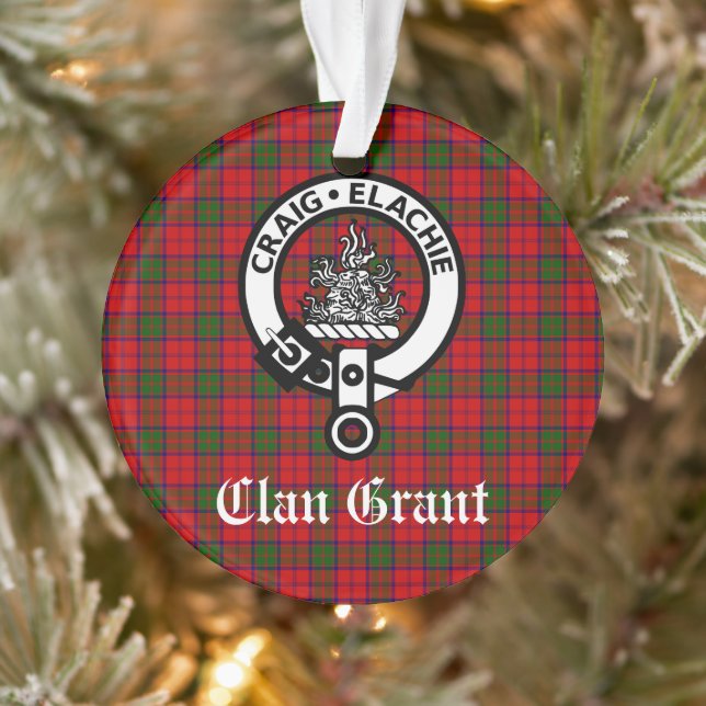 Clan Grant Crest Badge and Tartan Customisable  Ornament (Tree)