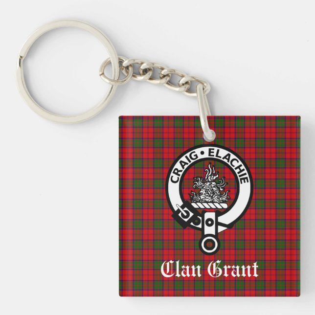 Clan Grant Crest Badge and Tartan  Key Ring (Front)