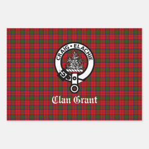 Clan Grant Crest Badge and Tartan  Wrapping Paper Sheet