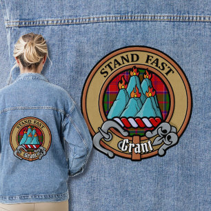 Clan Grant Crest over Tartan Denim Jacket