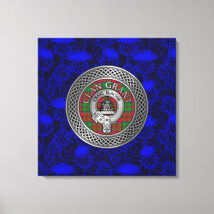 Clan Grant Crest & Tartan Knot on Thistle Canvas Print