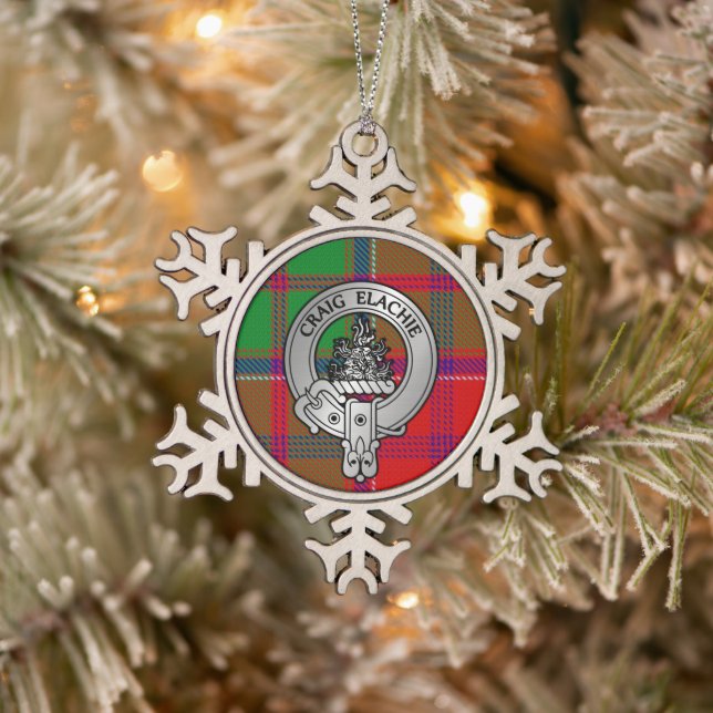 Clan Grant Crest & Tartan Snowflake Pewter Christmas Ornament (Tree)