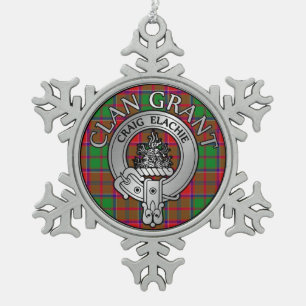 Clan Grant Crest & Tartan Snowflake Pewter Christmas Ornament