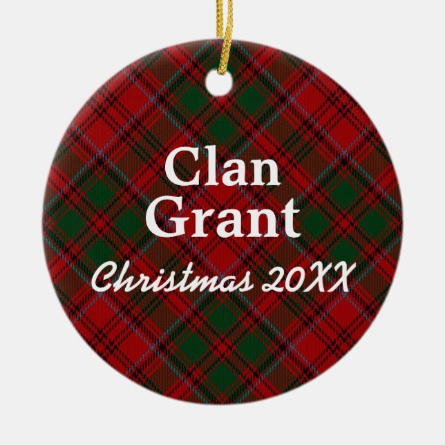 Clan Grant Scottish Tartan Ceramic Tree Decoration (Front)