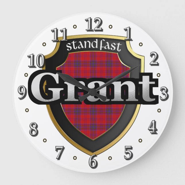 Clan Grant Scottish Tartan Large Clock (Front)