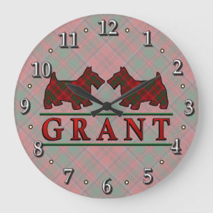 Clan Grant Tartan Scottie Dogs Clock