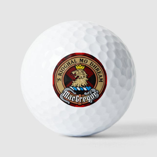 Clan Gregor Crest over Rob Roy Tartan Golf Balls (Front)
