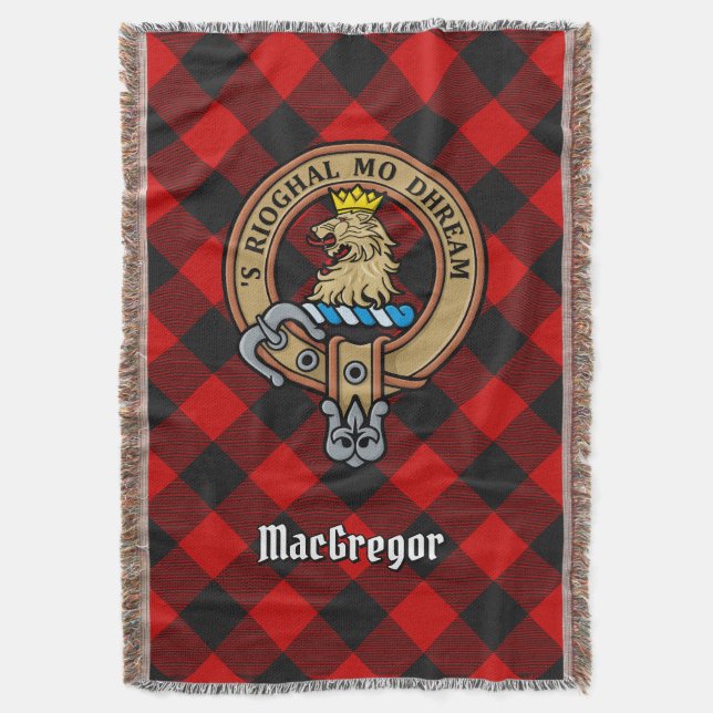Clan Gregor Crest over Rob Roy Tartan Throw Blanket (Front Vertical)