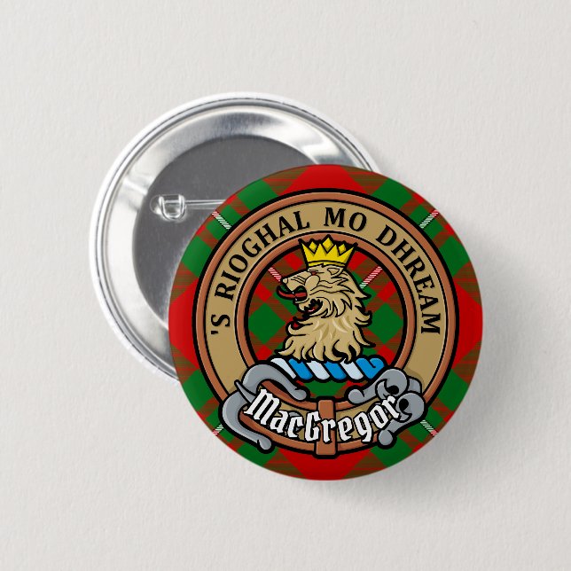 Clan Gregor Crest over Tartan 6 Cm Round Badge (Front & Back)