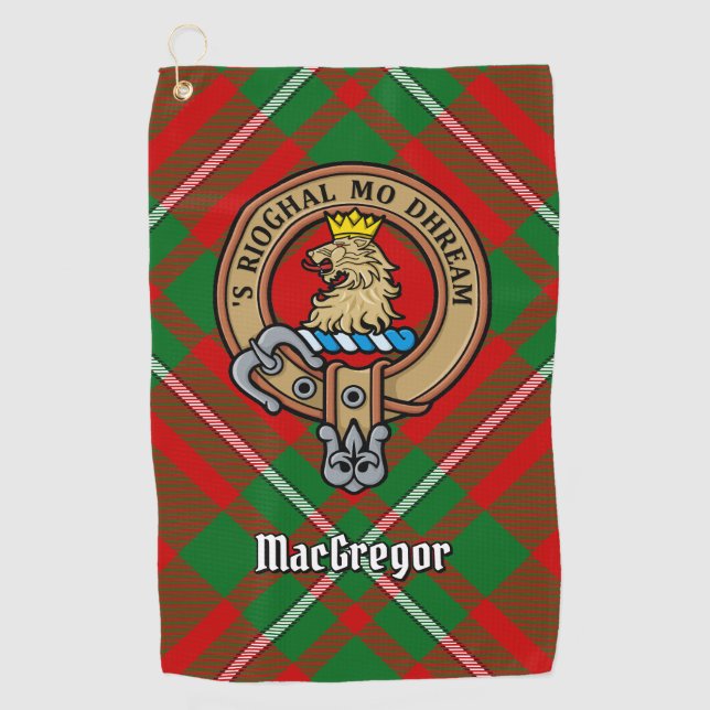Clan Gregor Crest over Tartan Golf Towel (Front)